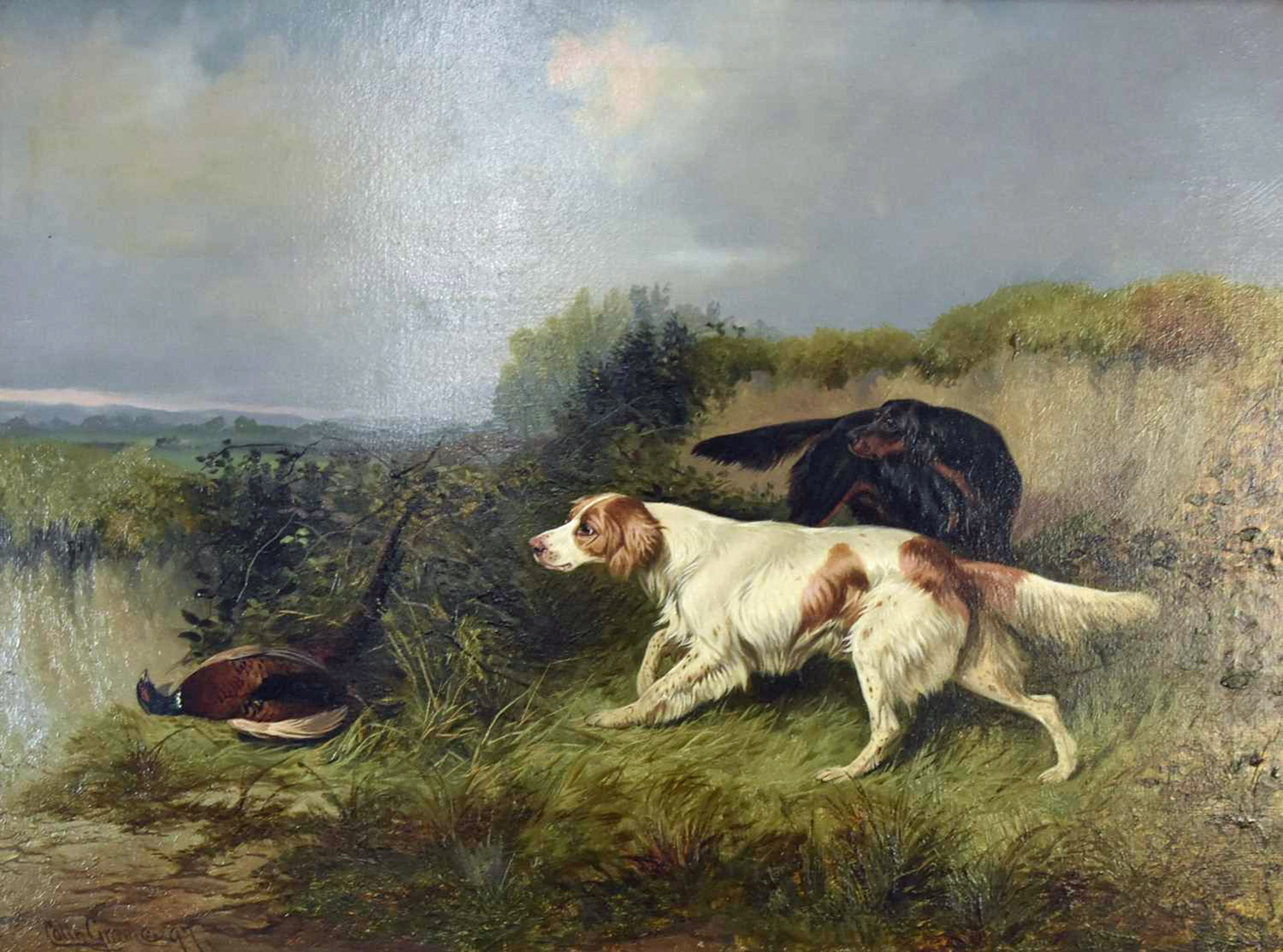 Colin Graeme (1858-1910) Setters with a Pheasant in a Landscape Sold for £900